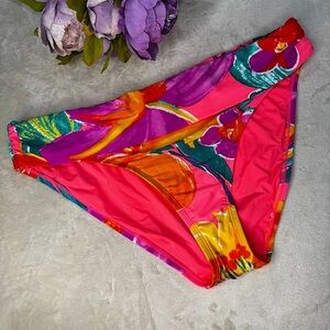 NWT La Blanca 'Isla' Shirred-Band Bikini Bottom in Hot Coral